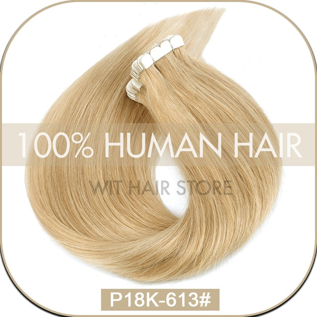 WIT Tape in hair Extensions Human hair Straight Machine Remy European Natural Seamless Skin Weft 10&quot;-20&quot; color mixture 10/20 pcs