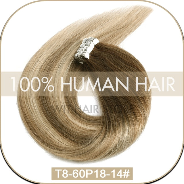 WIT Tape in hair Extensions Human hair Straight Machine Remy European Natural Seamless Skin Weft 10&quot;-20&quot; color mixture 10/20 pcs