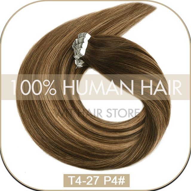 WIT Tape in hair Extensions Human hair Straight Machine Remy European Natural Seamless Skin Weft 10&quot;-20&quot; color mixture 10/20 pcs