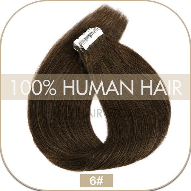 WIT Tape in hair Extensions Human hair Straight Machine Remy European Natural Seamless Skin Weft 10&quot;-20&quot; color mixture 10/20 pcs