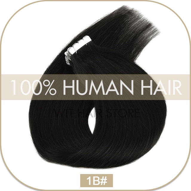 WIT Tape in hair Extensions Human hair Straight Machine Remy European Natural Seamless Skin Weft 10&quot;-20&quot; color mixture 10/20 pcs